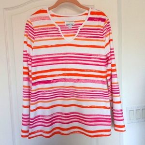 Lemon top. Pi k, orange and white stripes. Size M.